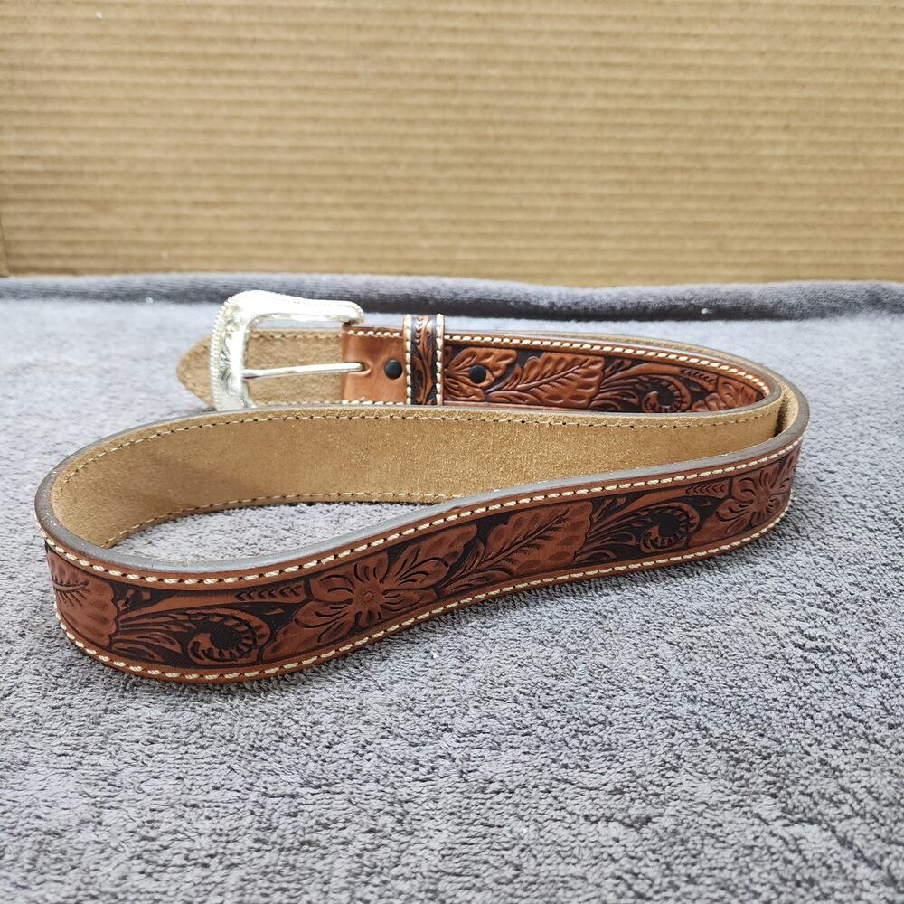 Tony Lama tooled leather belt C400C4 Size 38 Excellent b51